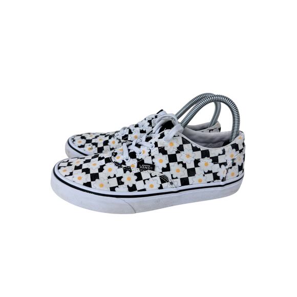 Vans Sneaker Shoes Women 5 Black White Checkered Daisy Print Rubber Sole Lace Up - Picture 2 of 9